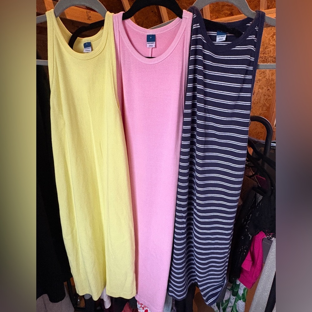 Old Navy Yellow, Pink, Blue/White Striped Ribbed Dresses